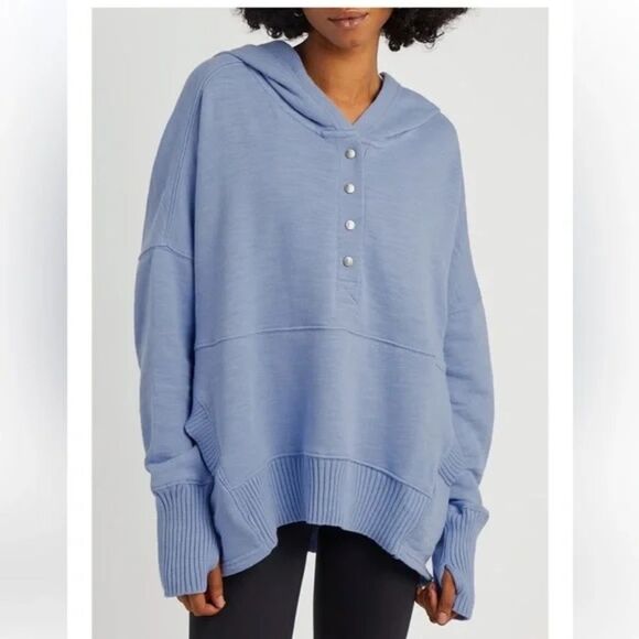 Free People Movement Dove Blue Hooded Cotton Sweatshirt - Picture 1 of 7